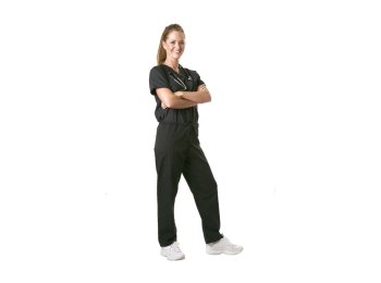 Basic Women’s 4-Pocket Black Scrub Set